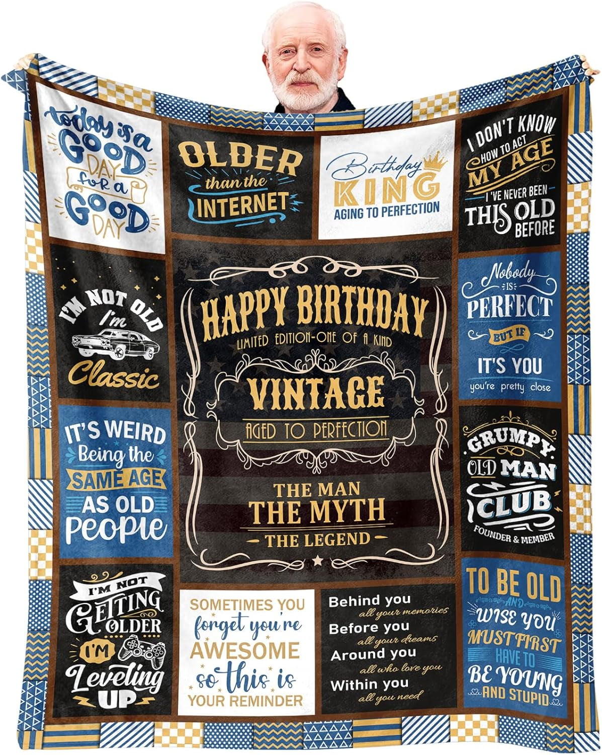 Birthday Gifts for Men, Men Gifts for Birthday Unique, Birthday Gift for Him, Man Birthday Gift Ideas Throw Blankets 60" x 50", Happy Birthday Gifts for Male/Dad/Grandpa/Uncle/Husband/Boyfriend