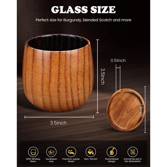 Birthday Gifts for Men Wooden Whiskey glasses Gifts for Men Charred Whiskey Bourbon Drinking Glass Birthday Gifts for Him Dad Husband Brother Son Whiskey Lovers Retirement gifts for men