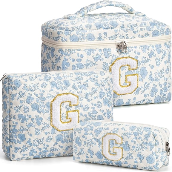 Birthday Gifts for Teen Girls Women, Personalized Initial Makeup Bag Quilted Cosmetic Bag Floral Make Up Bag Travel Toiletry Bag Teen Girl Gifts Trendy Stuff Christmas Gifts for Mom Daughter Friends