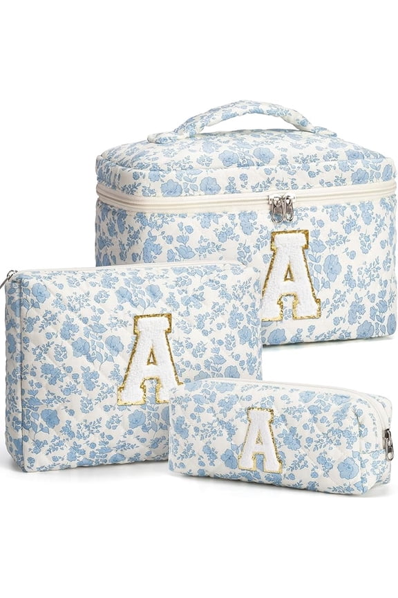 Birthday Gifts for Teen Girls Women, Personalized Initial Makeup Bag Quilted Cosmetic Bag Floral Make Up Bag Travel Toiletry Bag Teen Girl Gifts Trendy Stuff Christmas Gifts for Mom Daughter Friends