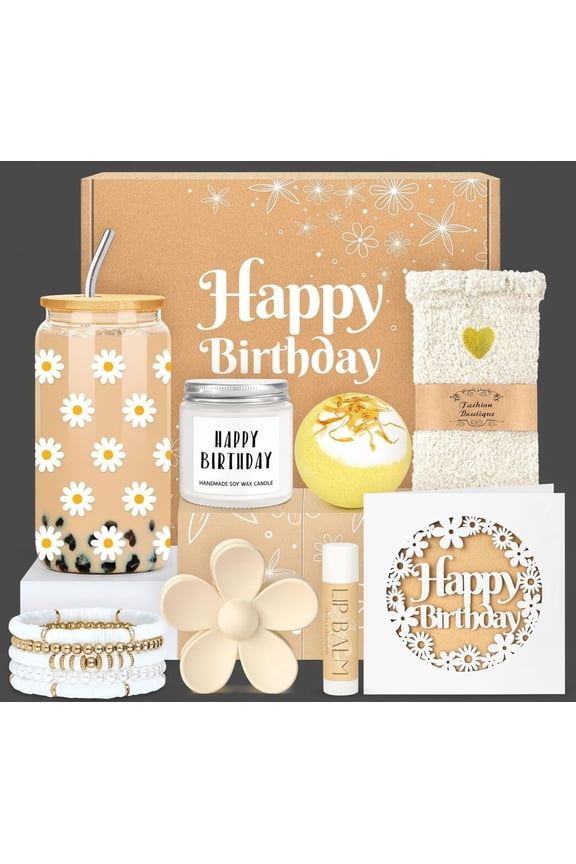 Birthday Gifts for Teen Girls, Women, Teenage Girl Birthday Gift Sets for Teen Girls Tween Gifts for Teenage Girl Cute Daisy Aesthetic Glass Cup Gift Basket for Teens, Women, Sister, Her, Friend