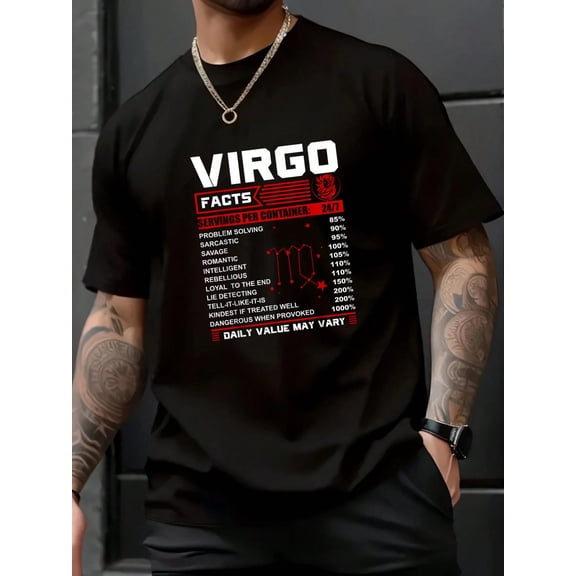 Birthday Gifts - Virgo Facts T-Shirt T-Shirt -100% Cotton Graphic Tees Men,Breathable, Comfortable, Summer & Spring Essential