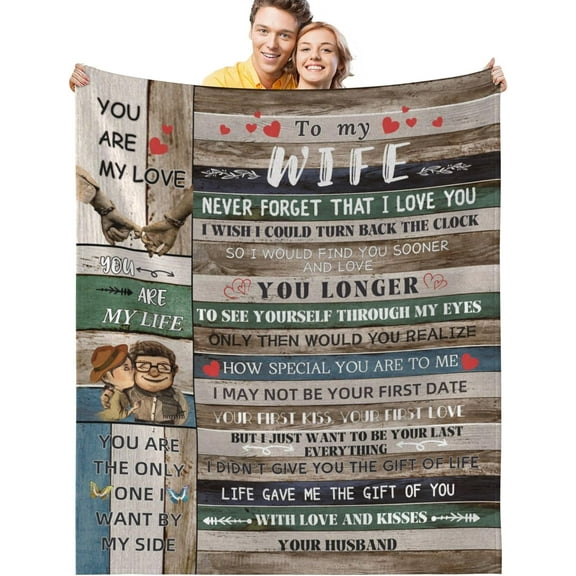 Birthday Gifts for Wife from Husband, to My Wife Blanket, Best Wife Presents, Romantic Gifts for Her, Weeding for Wife, Soft Wife Blanket for Couch 60x80 Inches