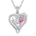 thumbnail image 1 of TANGPOET Sterling Silver Daisy Heart Necklaces Pendant Jewelry CZ Tourmaline April October Birthstone Necklace Anniversary Jewelry Gifts for Women, 1 of 6