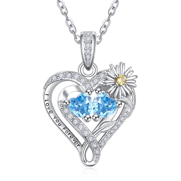 TANGPOET Sterling Silver Daisy Heart Necklaces Pendant Jewelry Topaz December Birthstone Necklace Anniversary Jewelry Gifts for Women Wife Her Girlfriend