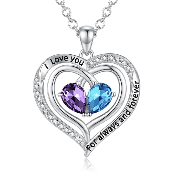 TANGPOET Sterling Silver Heart Necklaces Pendant Jewelry Amethyst Topaz February December Birthstone Necklace Anniversary Birthday Gifts for Women