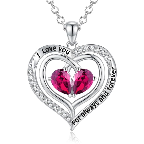 TANGPOET Sterling Silver Heart Necklaces Pendant Jewelry Ruby July Birthstone Necklace Anniversary Birthday Gifts for Women