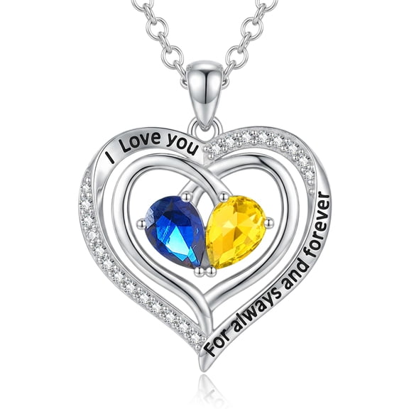 TANGPOET Sterling Silver Heart Necklaces Pendant Jewelry Sapphire Citrine September November Birthstone Necklace Anniversary Birthday Gifts for Women