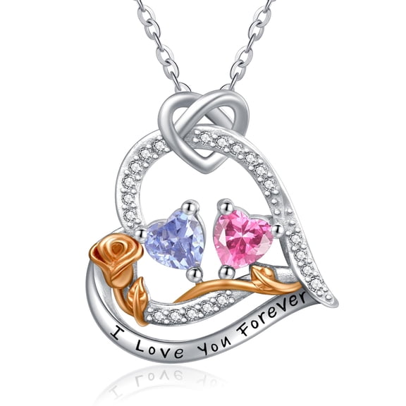 TANGPOET Sterling Silver Rose Heart Necklaces Pendant Jewelry Alexandrite Tourmaline June October Birthstone Necklace Anniversary Jewelry Gifts for Women