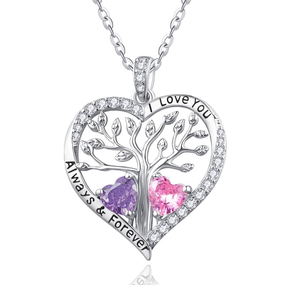 Birthday Gifts for Wife Mom Grandma Her Sterling Silver Tree of Life Heart Necklaces Pendant Jewelry Alexandrite Tourmaline June October Birthstone Necklace Anniversary Jewelry Gifts for Women