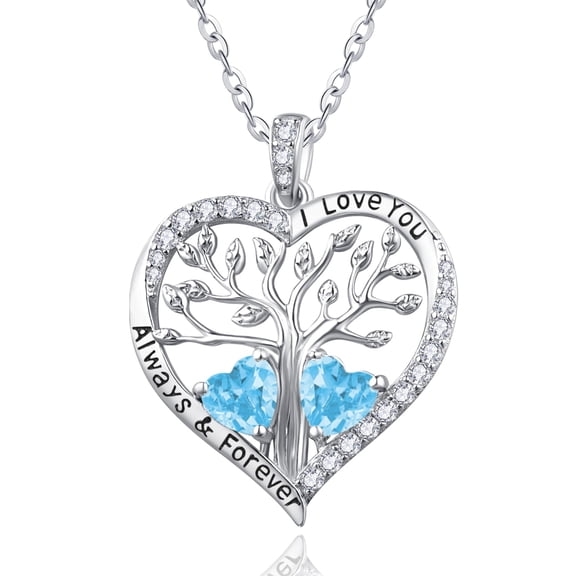 Birthday Gifts for Wife Mom Grandma Her Sterling Silver Tree of Life Heart Necklaces Pendant Jewelry Aquamarine March Birthstone Necklace Anniversary Jewelry Gifts for Women Wife Her Girlfriend