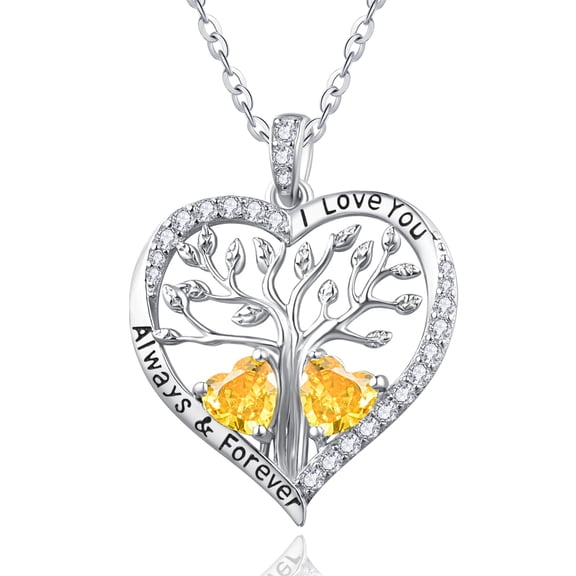 Birthday Gifts for Wife Mom Grandma Her Sterling Silver Tree of Life Heart Necklaces Pendant Jewelry Citrine November Birthstone Necklace Anniversary Jewelry Gifts for Women Wife Her Girlfriend
