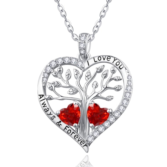 Birthday Gifts for Wife Mom Grandma Her Sterling Silver Tree of Life Heart Necklaces Pendant Jewelry Garnet January Birthstone Necklace Anniversary Jewelry Gifts for Women Wife Her Girlfriend