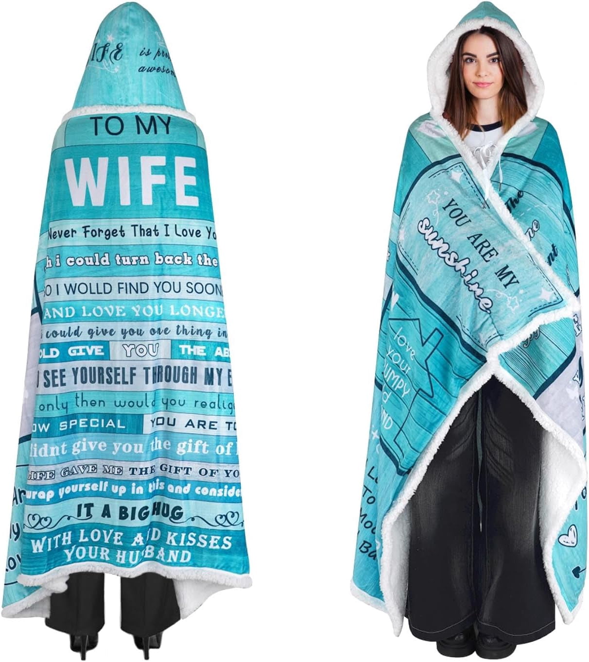 Birthday Gifts for Wife, to My Wife Doubleside Wearable Blanket Hoodie Christmas Anniversary Wedding Gifts, Wife Birthday Gift Ideas Valentine Romantic Gifts for Her, Wife Gifts from Husband 47x72in