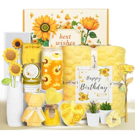 Birthday Gifts for Women, 17pcs Relaxing Spa Gifts Set for Girls, Sisters, Mom, Sunflower Self-Care Package, Sending Sunshine Get Well Gifts for Women, Perfect Basket for Valentine's & Mother's Day$$