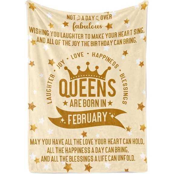 Birthday Gifts for Women, Birthday Gifts for Her, Bday Gifts - Queens are Born in February Birthday Gift Ideas for Mom, BFFs, Grandma, Aunt - Flannel Plush Blanket - 50"x 65"