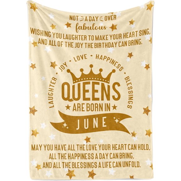 Birthday Gifts for Women, Birthday Gifts for Her, Bday Gifts - Queens are Born in June Birthday Gift Ideas for Mom, BFFs, Grandma, Aunt - Flannel Plush Blanket - 50"x 65"