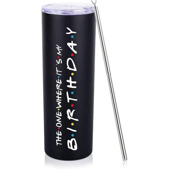 Birthday Gifts For Women Birthday Gifts For Mom Sister Birthday Gifts From Sister 20oz Skinny Wine Tumble Birthday Gifts For Friends Female Birthday Gifts For Her Black Wine Cup With Straw Lip