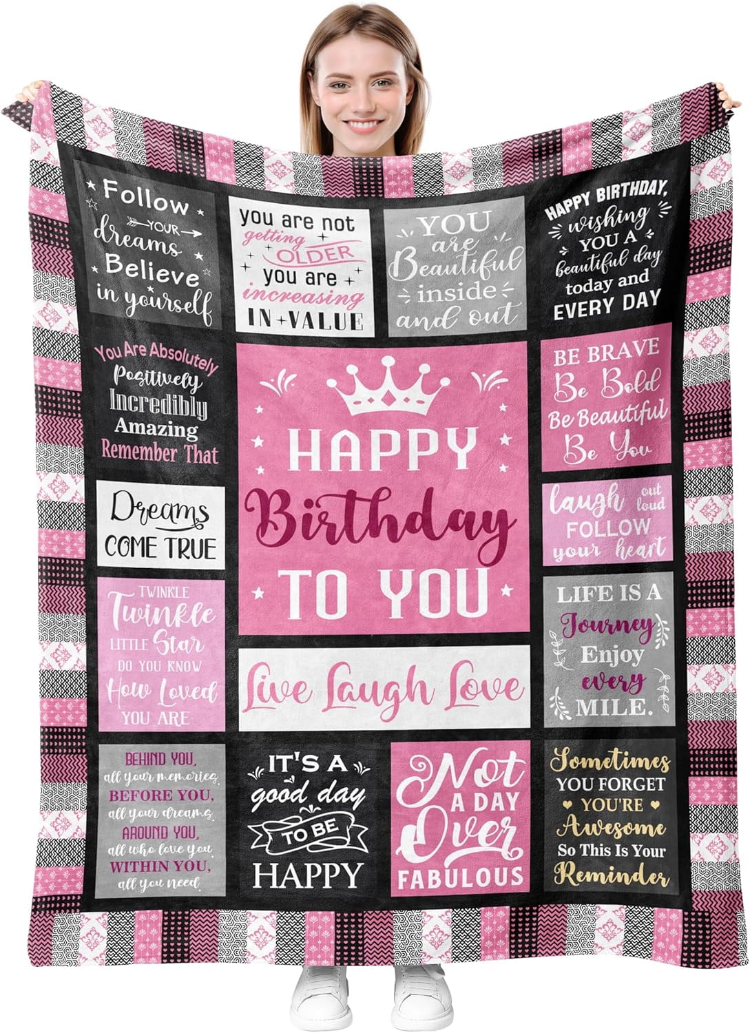 Birthday Gifts for Women Blanket, Gifts for Women Birthday Unique, Happy Birthday Decorations Gifts for Her/Girls/Mom/Sister/Friend, Women Birthday Gift Ideas, Female Bday Gifts