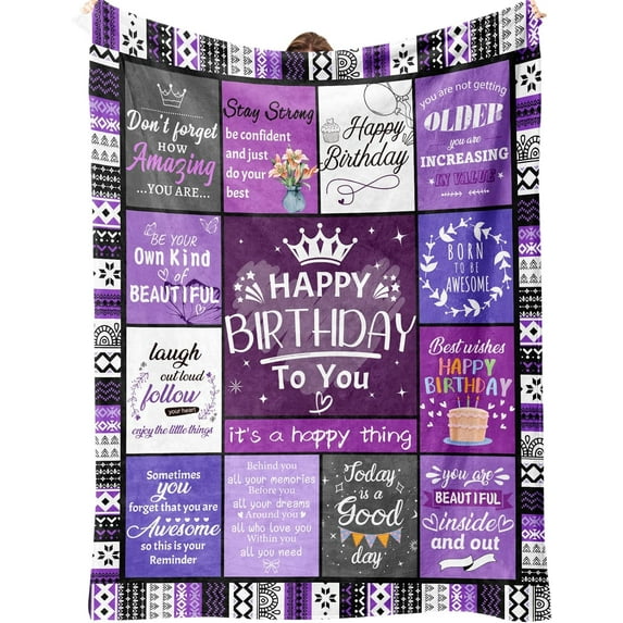 Birthday Gifts for Women, Friendship Blanket Purple Happy Birthday Decorations for Women, Gift for Women Birthday Unique, Womens Birthday Gift Ideas for Best Friend Mom Sister Wife Grandma