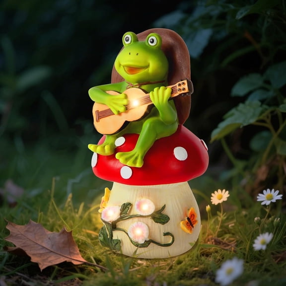 Birthday Gifts for Women Frog and Mushroom Garden Statue,Home Halloween Decorations Outdoor Funny Solar Lights Garden Decor Art Housewarming, Patio,Yard,Lawn Ornament