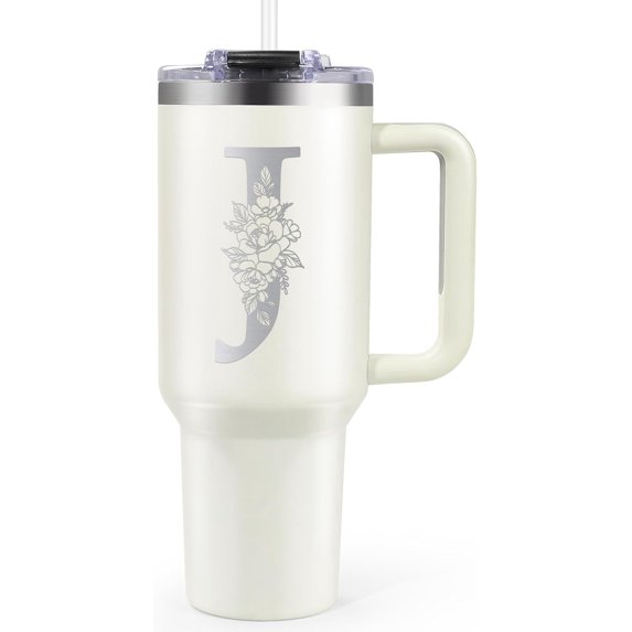 Birthday Gifts for Women, Gifts for Women, Monogrammed Gifts for Women, 40oz Initial Stainless Steel Tumbler with Straw and Lid - Personalized Christmas, Birthday Gifts for Best Friend Her Mom, F