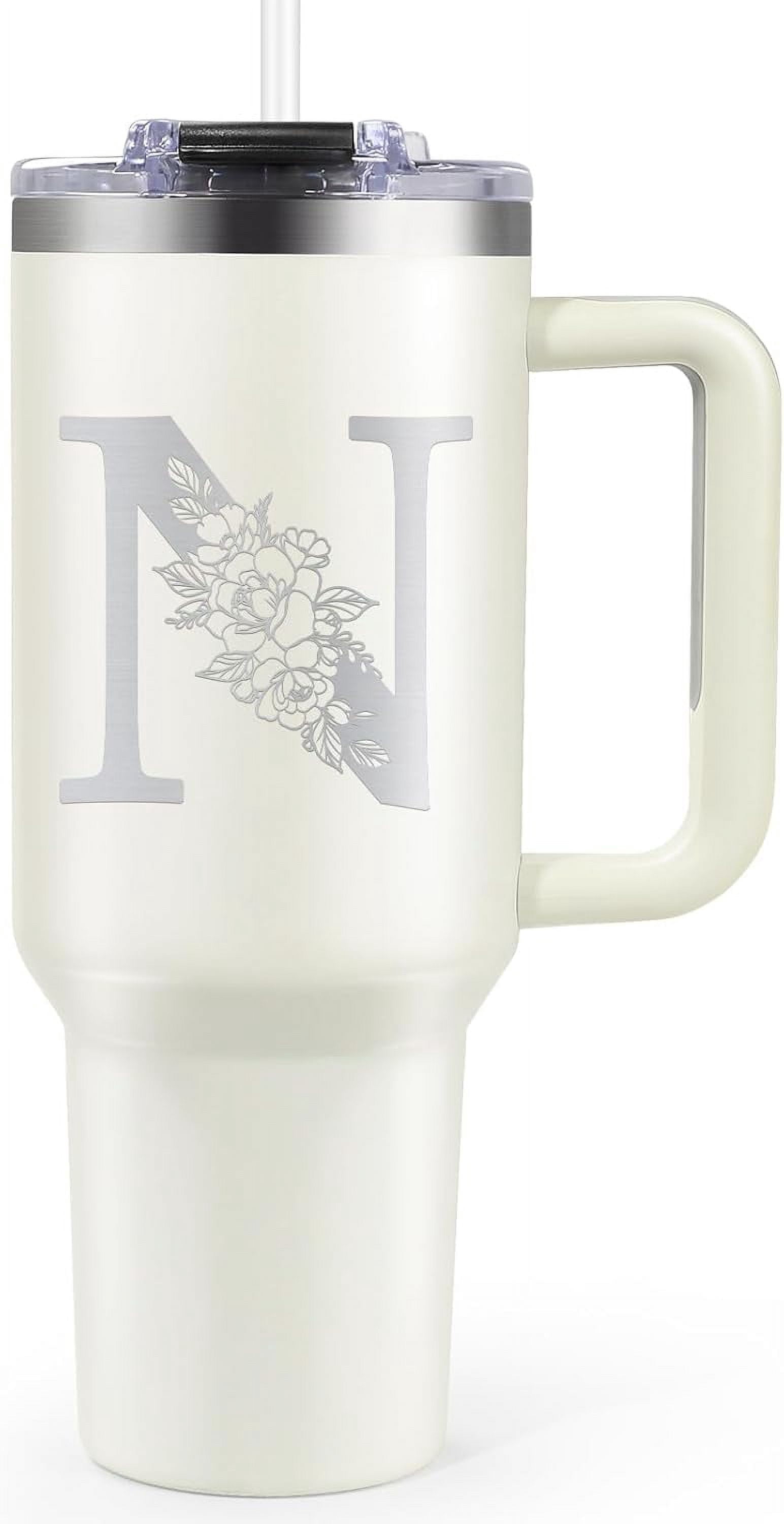 Birthday Gifts for Women, Gifts for Women, Monogrammed Gifts for Women, 40oz Initial Stainless Steel Tumbler with Straw and Lid - Personalized Christmas, Birthday Gifts for Best Friend Her Mom, J