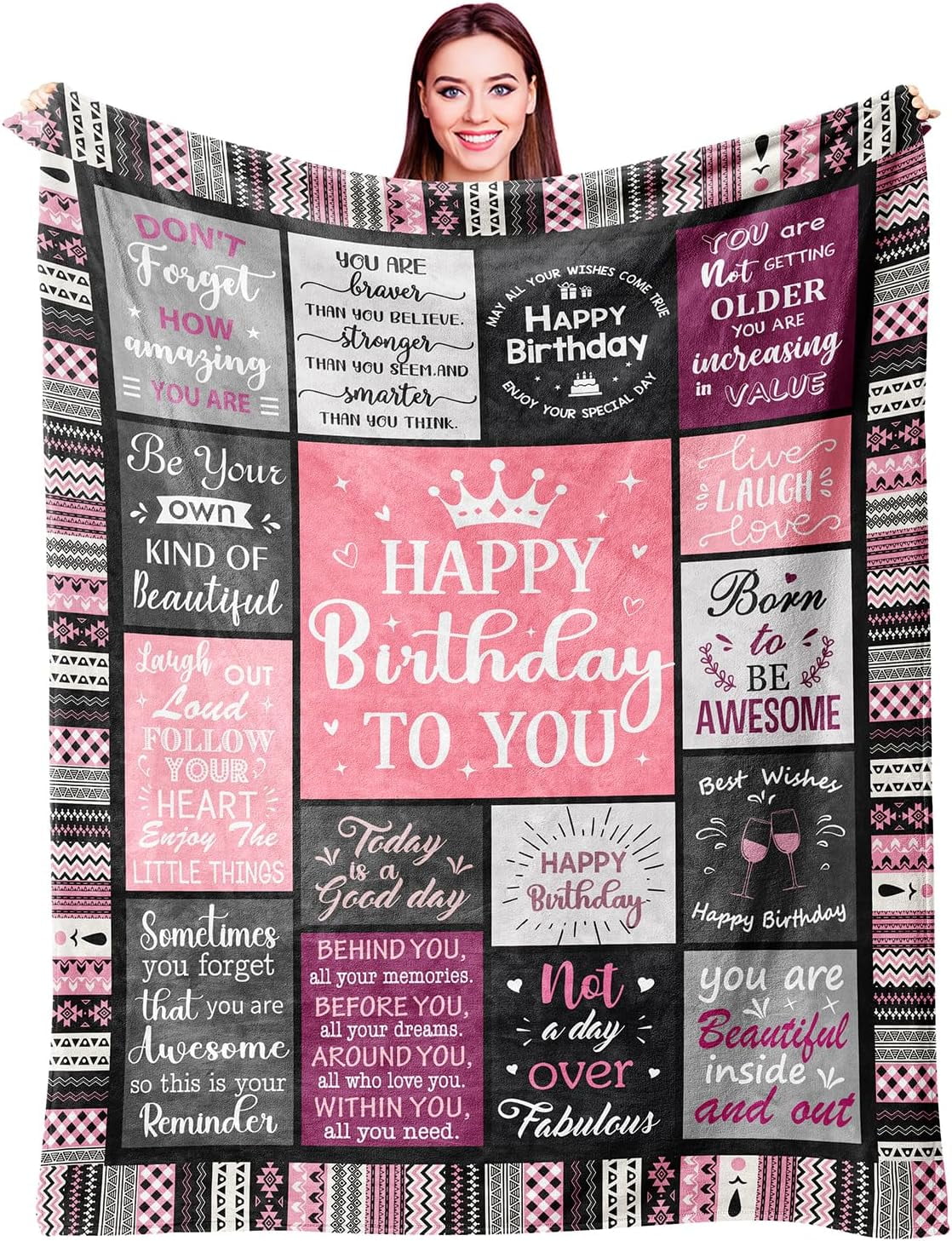 Birthday Gifts for Women Girls Throw Blanket 60"X50" Happy Birthday Decorations for Woman Gifts for Women Birthdays Unique Womens Bday Gift Ideas for Her Friend Mom Sister Grandma Wife
