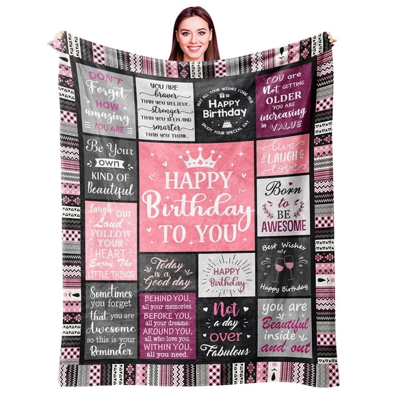 Birthday Gifts for Women Girls Throw Blanket 60x50 Inches, Happy Birthday Plush Blanket for Women, Unique Birthday Present for Mom Wife Sister Grandma Friend, Bday Gift Ideas for Her, All Ages