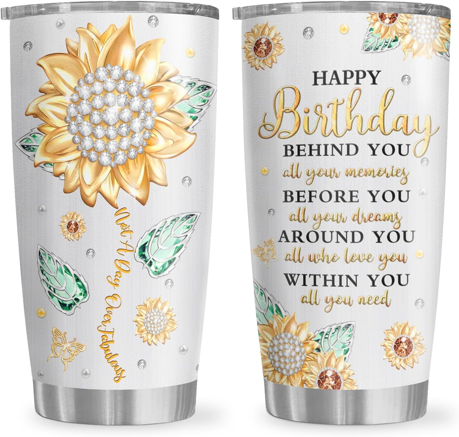 20oz Grey Stainless Steel Travel Tumbler with Sunflower Design
