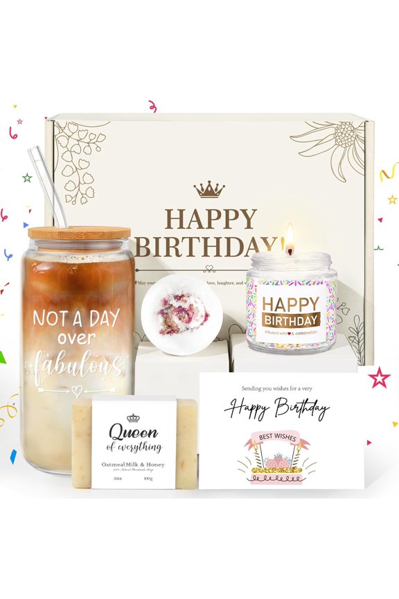 Birthday Gifts for Women, Happy Birthday Gift Baskets for Women, Women Unique Bday Gifts Ideas for Best Friend, Her, Sister, Daughter, Coworkers, Families - Not a Day over Fabulous Glass Gifts Box