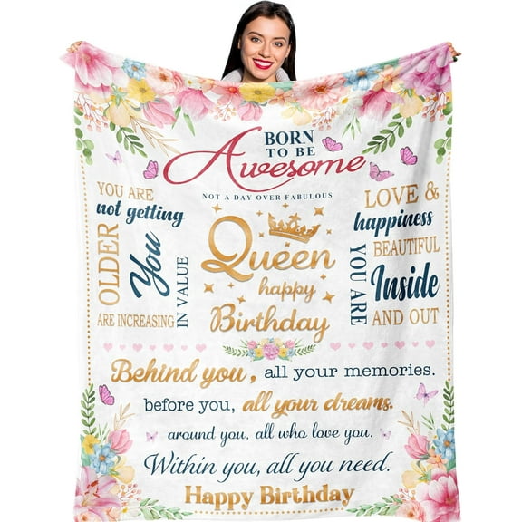 Birthday Gifts for Women/Her/Girls, Gifts for Women Birthday Unique, Womens Birthday Gift Ideas, Bday Gifts for Mom Sister Friend Wife, Happy Birthday Queen Decorations Blanket Throw 60" x 50"