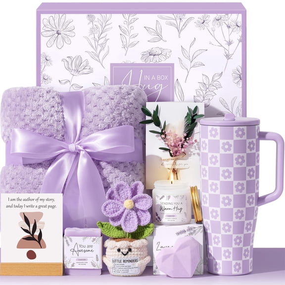 Birthday Gifts for Women, Lavendar Relaxing Spa Basket with Flannel Blanket 40 oz Tumbler, Get Well Soon Gifts Baskets Mother's Day Giftsfor Her, Mom, Wife, Friends, Purple