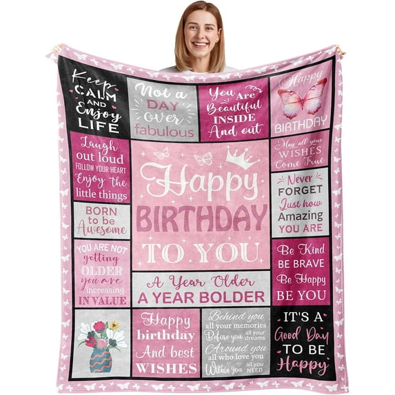 Birthday Gifts for Women/Men, Birthday Decorations Blanket 50"X60", Birthday Gifts for Mom/Her/Girl/Sister for Women Birthday Unique, Womens Birthday Gifts, Happy Birthday Throw