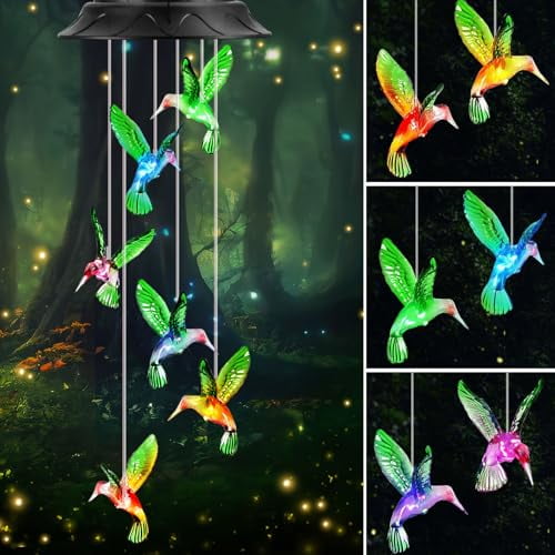 Birthday Gifts for Women Mom Grandma,Gardening Gifts for Women,Hummingbird Solar Wind Chimes for Outside,Wind Chimes Outdoor Waterproof,Solar Lights Outdoor Decorative for Garden Patio Yard