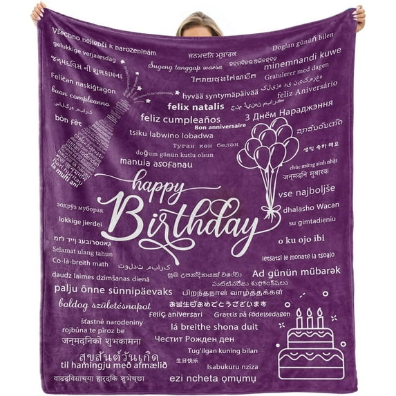 Birthday Gifts for Women Romantic Gift for Her Wife Girlfriend Mom Best Friend Sister Bestie Grandma Aunt Mother Warm Present Happy Birthday in 100 Languages Super Soft Throw Blanket 50 x 60 inch