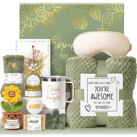 Birthday Gifts for Women Self Care Get Well Soon Baskets, Care Package Thinking of You Set, Sympathy Inspirational Sunflower Valentines Day Gifts for Her Women Mom Sister Wife