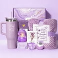 thumbnail image 1 of Birthday Gifts for Women Self Care Gifts Get Well Soon Gifts, 11 Pcs Lavender Spa Gift Baskets w/Flannel Blanket 40 OZ Tumbler Care Package, Mothers Day Gifts for Mom Her Sister Wife Grandma, Purple, 1 of 9