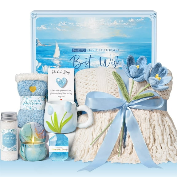 Birthday Gifts for Women, Self Care Gifts Get Well Soon Gifts Baskets, Bluebell Relaxing Spa Care Package, Unique Christmas Gifts for Her Mom Girlfriend Sister Friend Wife Grandma (Blue)