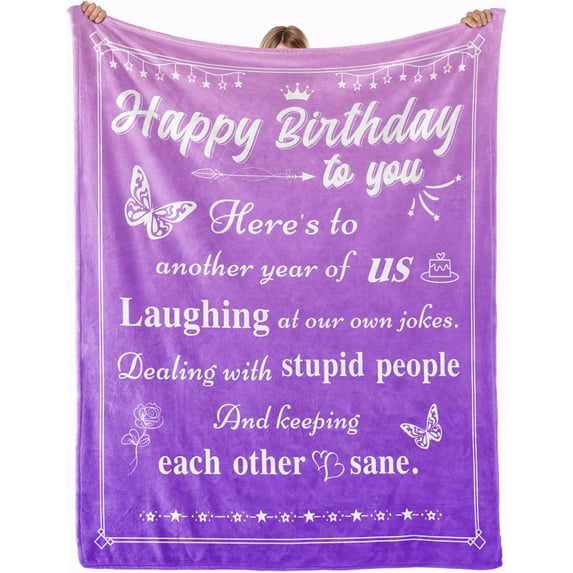 Birthday Gifts for Women Sister Girls Wife, Gifts for Mom Her Grandma, Happy Birthday Decorations, Gifts for Women Birthday Unique, Women Birthday Gift Ideas, Throw Blanket Purple 60"x50"