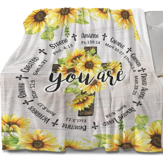 Birthday Gifts for Women, Sunflower Blanket, Christian Gifts for Women, Religious Gifts for Women, Inspirational Cozy Soft Blanket for Couch Bed, Unique Church Godmother Gift, 50"×40"