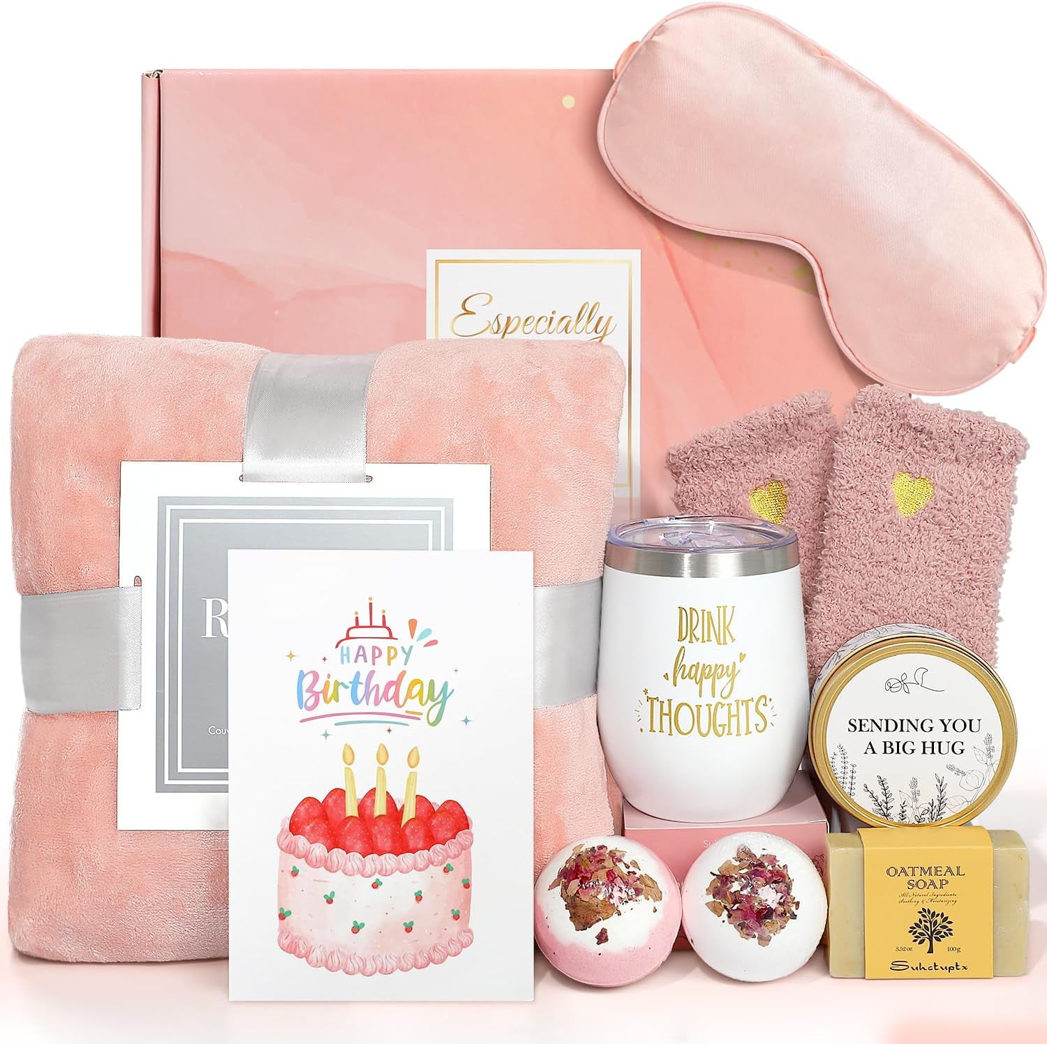Rose Relaxation Spa Gift Basket For Women - Includes Flannel Blanket, Tumbler, Candle & More - Perfect Birthday Or Mother's Day Present