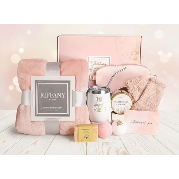 Birthday Gifts for Women, Unique Happy Birthday Gift Basket Self Care Package Bday Ideas with Luxury Flannel Blanket for Mom Her Best Friends Sister Wife Friendship