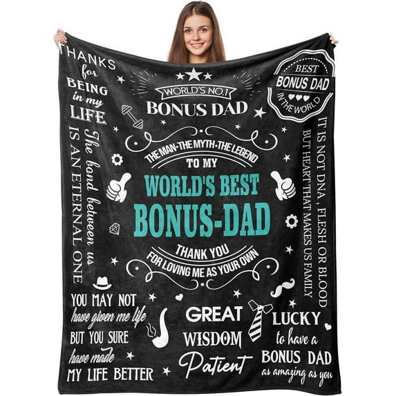 Birthday Gifts for Bonus Dad Blanket 50"x60", Step Dad Gifts from Daughter Son, Bonus Dad Gifts for Fathers Day Christmas