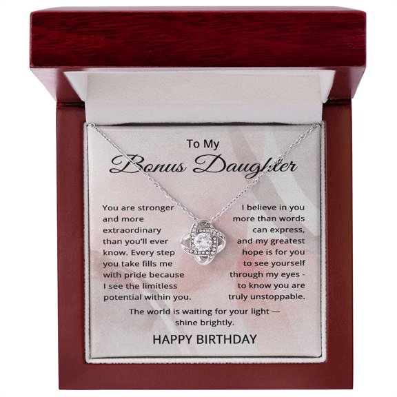 Birthday Gifts for Bonus Daughter Adult - To My Bonus Daughter Necklace Title: 14K White Gold Finish, Box Choice: Luxury Box