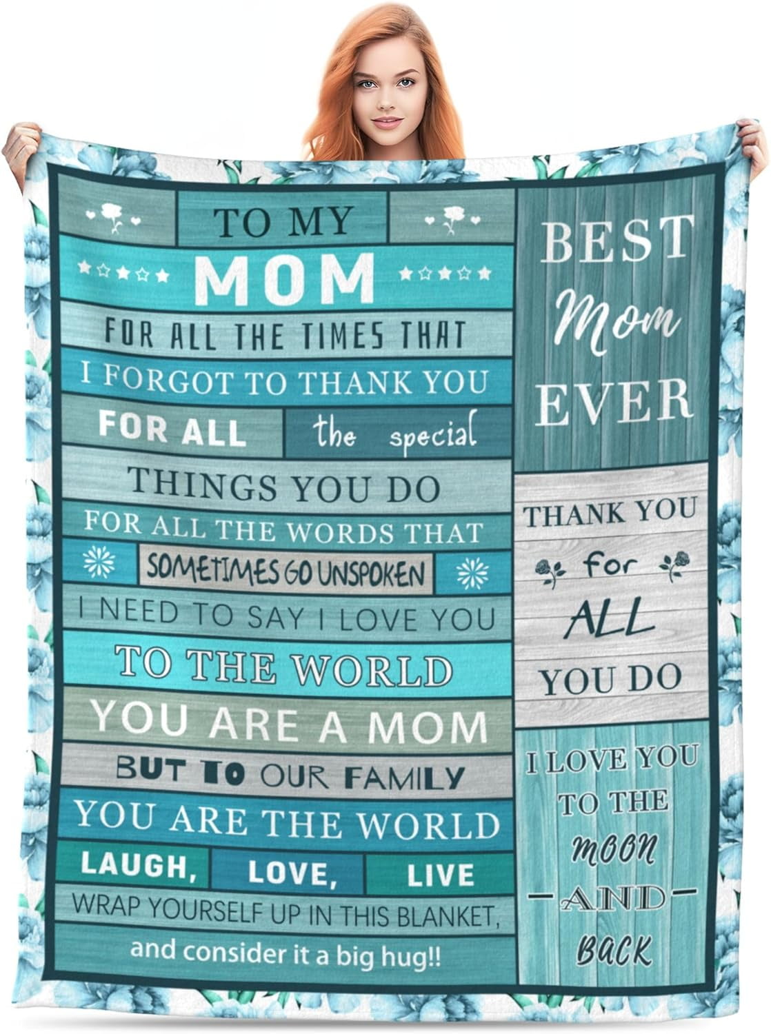 Birthday Gifts for Mom, Mom Blanket Soft Flannel Mama Blanket for Women Wife Grandma Mothers Day Anniversary from Daughter Son 50" x 60" Blue