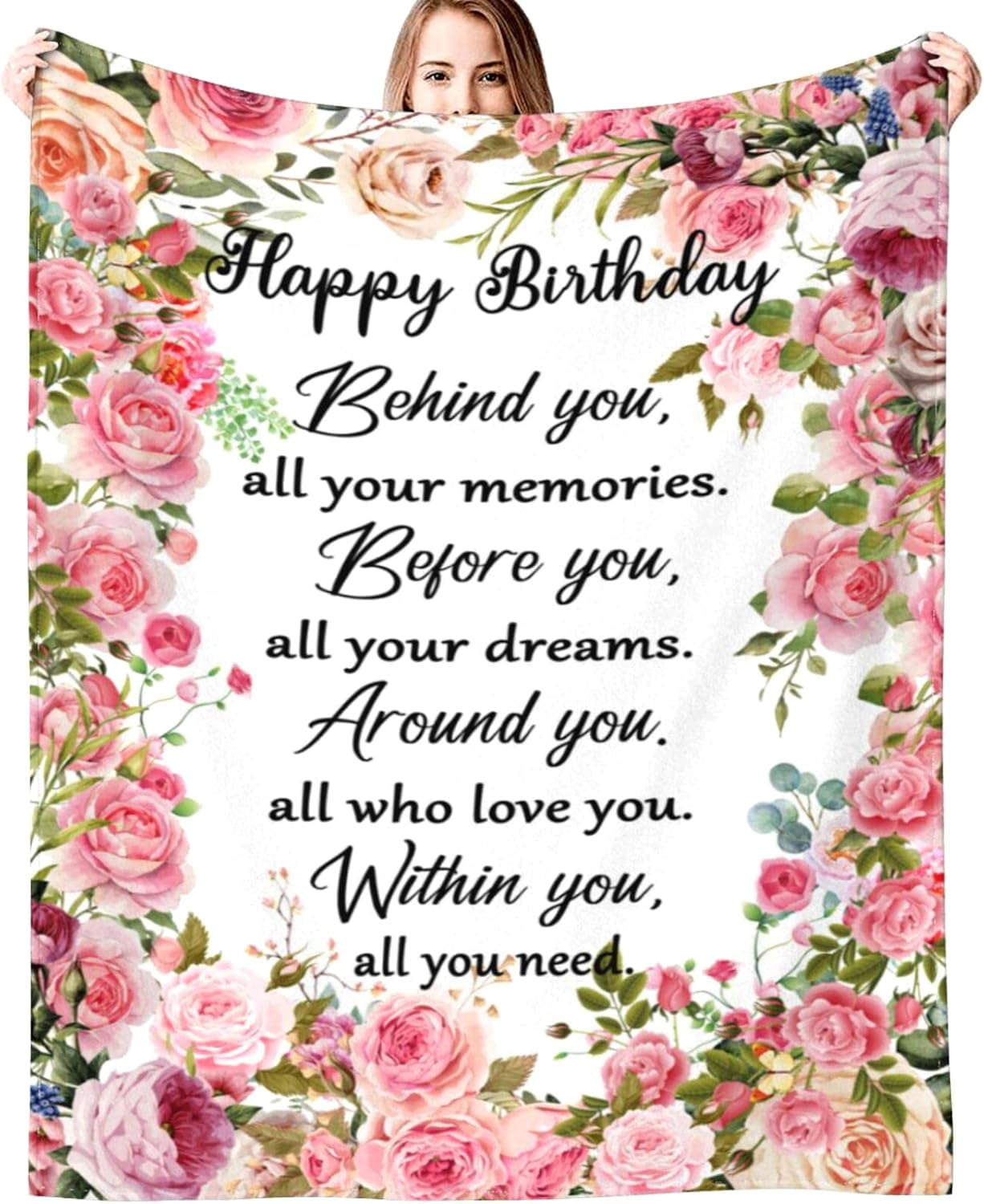 Floral Happy Birthday Fleece Throw Blanket 80" x 60"
