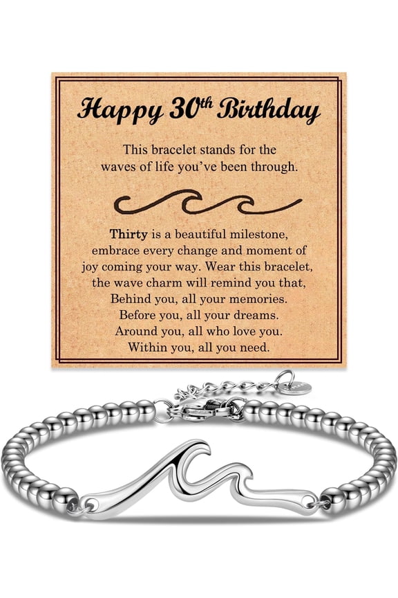 Birthday Gifts for Women Her, Cool Wave Bracelet Gifts for 30th-80th Birthday Woman Mom Wife Grandma Daughter Best Friend with Happy Birthday Card