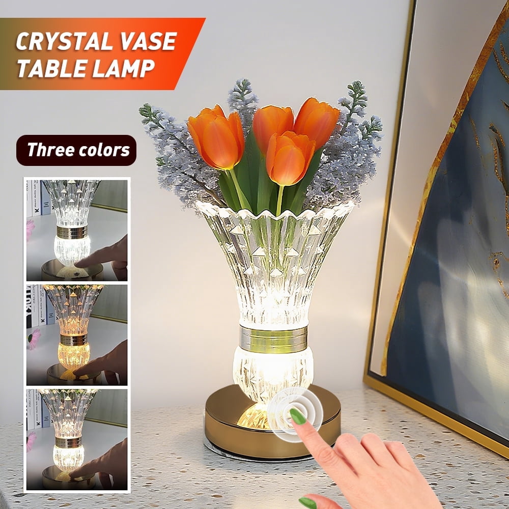 Birthday Gifts for Women/Mom Decorative Diy Vase Table Lamp, Usb Rechargeable Touch Bedside Night Light for Bedroom
