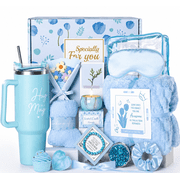 15PCS Birthday Gifts for Women, Relaxing Spa Gifts Baskets for Her, Care Package with Luxury Flannel Blanket and 40 oz Tumbler, Valentines, Mothers Day, Christm